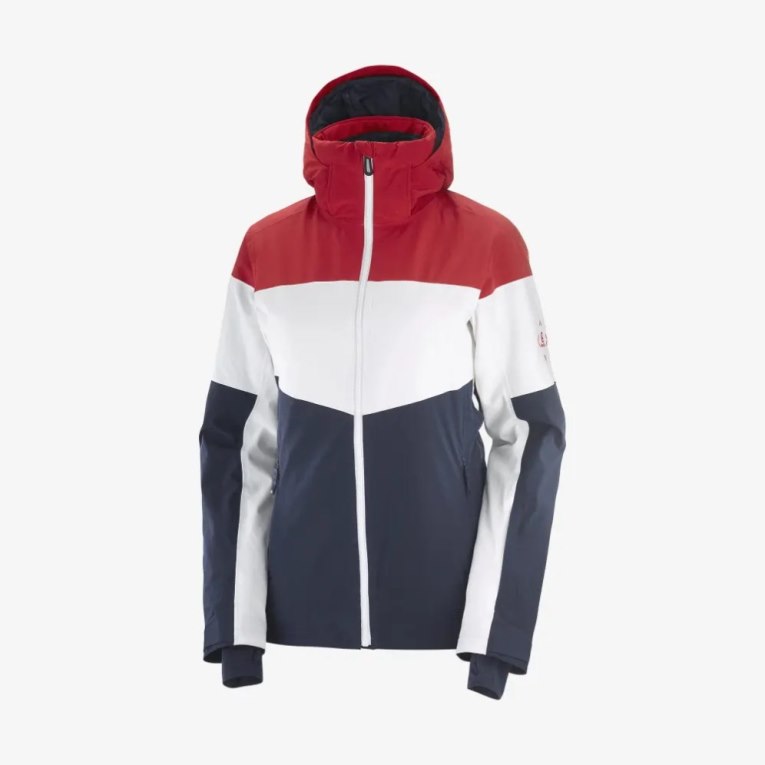 Red / White / Navy Salomon Slalom Insulated Hoodie Women's Ski Jackets | PH 93546R